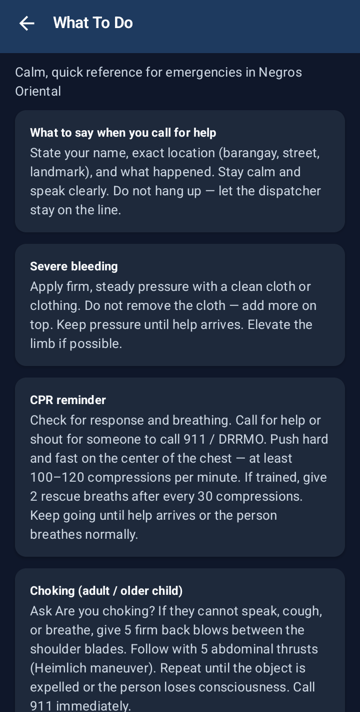 AidNow what-to-do guide with first aid reminders